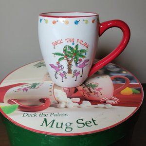 Christmas Flamingo Deck the Palms Palm Tree Holiday Mug Set 2009